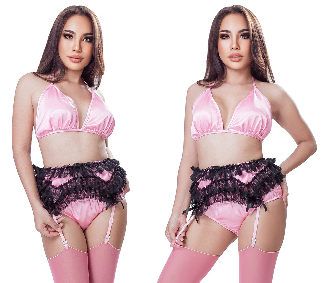 candy satin and lace suspender belt 04